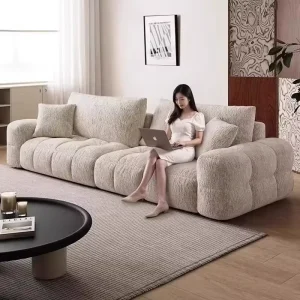 Modern Living Room Sofa with Soft Boucle Upholstery Large Size Comfortable for Relaxing Time