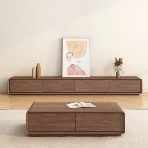 Modern Living Room Solid Wood TV Cabinet and Coffee Table Set Multi drawer Storage Floor standing Wooden TV Cabinet