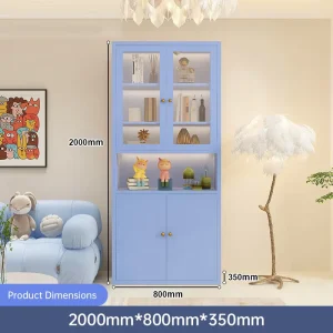 Modern Living Room Steel Storage Cabinet with Glass Door Dustproof Bookshelf Adjustable Shelves for Home Office & Hotel Use