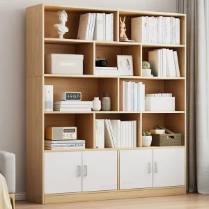 Modern Living Room Tall Bookcase Wooden Library Bookshelf with Doors