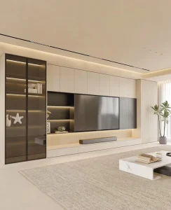 Modern Living Room Wooden Wall mounted TV Cabinet Custom Eco Friendly Multi Functional Storage for Hotel Bedroom Saves Space