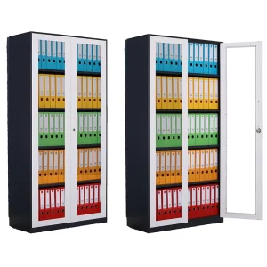 Modern Lockable 2 Tempered Glass Door Storage Heavy Duty Steel Furniture Metal Office Filing Cabinet