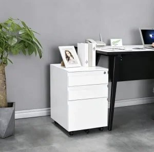 Modern Lockable Movable Steel Pedestal File Cabinet with 3 Drawers Adjustable Extendable Design for Office School Gym Use