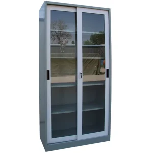 Modern Lockable Sliding Glass Door Metal Filing Cabinet with Adjustable Shelves for Warehouse Storage