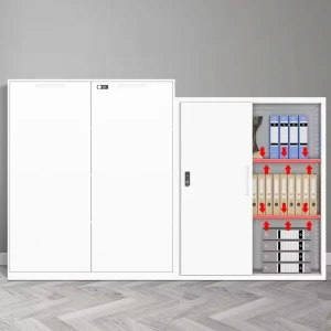 Modern Lockable Steel Office Filing Cabinet Glass Solid Swing Sliding Door Document Storage Cupboard Adjustable Shelves