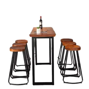 Modern Loft Solid Wood Bar Table Set with Metal Base Industrial Commercial Furniture Foldable Eco Friendly & Water Resistant
