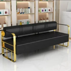 Modern Long Salon Waiting Chair in Gold Stainless Steel for Barber Shops Beauty Salons Comfortable Easy Clean