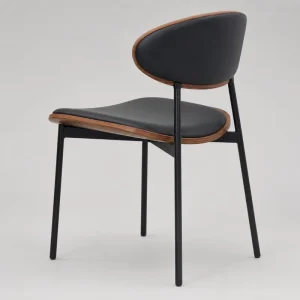 Modern Lounge Dining Chair with Black PU Leather Cushion Faux Wood Back for Cafe Restaurant Waiting Areas OEM ODM Bulk