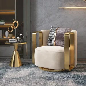 Modern Lounge Swivel Armchair Living Room Furniture Light Luxury Gold Metal Frame Velvet Fabric Single Sofa Chair