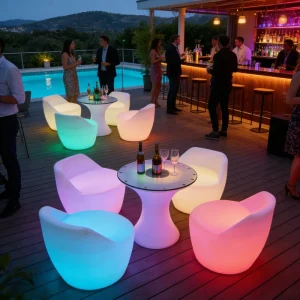 Modern Luminous Home Bar Furniture Set Hookah Lounge Table Chair Set 16 Color Wireless Remote Control IP65 Outdoor
