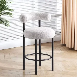 Modern Luxurious Metal Bar Stools Popular Cream White Fabric Bar Stools Latest Simple Designer Soft High Stool Hotel Bar Chair