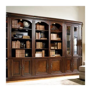 Modern Luxurious Wooden Bookcase Lighted Bookshelf with Tinted Glass Door for Home Office Living Room Bedroom