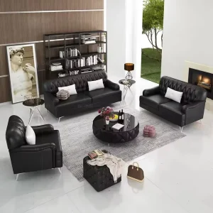 Modern Luxury 1+2+3 Style Leather Full Pull Buckle Fabric Sofa with Stain Steel Leg for Indoor Furniture Living Room