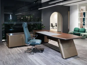 Modern Luxury 2.8 meter Green Pomelo Brown Gold Meteorite Lime Reception Desk Customized for Offices Elegant Wood