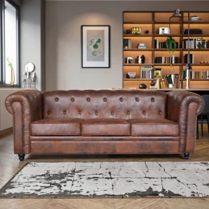 Modern Luxury 3 Seater PU Leather Chesterfield Sofa for Office & Mall Contemporary Living Room Furniture Sofa