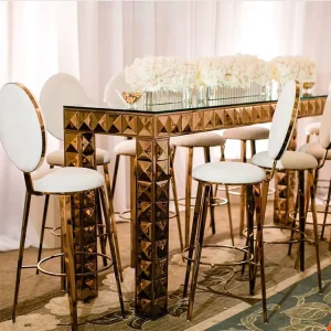 Modern Luxury 4/6/8 Seaters Golden Stainless Steel Commercial Dining Tables & Chairs