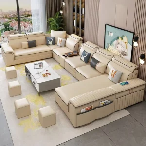 Modern Luxury 7 Seater Tufted Corner Modular U Shaped Sofa Set for Living Room