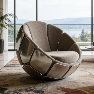 Modern Luxury Ball Shape Accent Chair Velvet Upholstered Metal Armchair Swivel Flower Lounge Seating for Living Room Bedroom