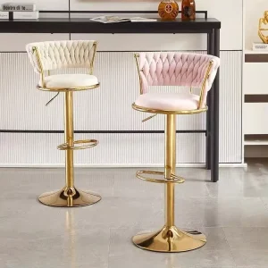 Modern Luxury Bar Chair Counter Furniture Metal Velvet Swivel Leather High Gold Restaurant Use Gold Bar Stool