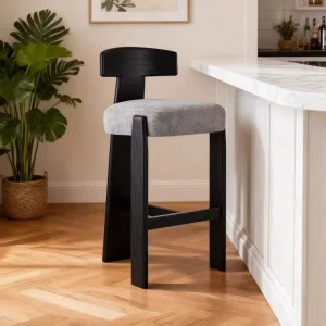 Modern Luxury Bar Chairs for Kitchen Custom Color Linen Wooden Bar Stool for Dining Room Restaurant
