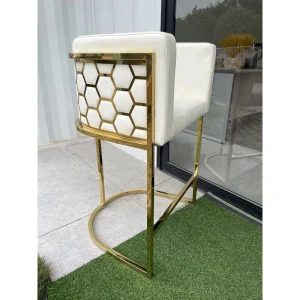 Modern Luxury Bar Furniture Gold Stainless Steel Honeycomb Bar Counter Stools Kitchen High Chair Leather Velvet Bar Chair Stool