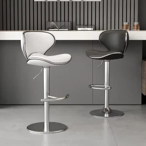 Modern Luxury Bar Stool Synthetic Leather Stainless Steel Base Ergonomic Backrest Adjustable Lift Swivel for Dining Home Bar