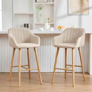 Modern Luxury Bar Wooden Barstools Nordic Dining Chair Stool High Chair Counter for Kitchen Set of 2 Restaurant Furniture