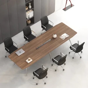 Modern Luxury Boardroom Board Room Office Furniture Table De Reunion Walnut Conference Meeting Table With Chromed Aluminum Leg