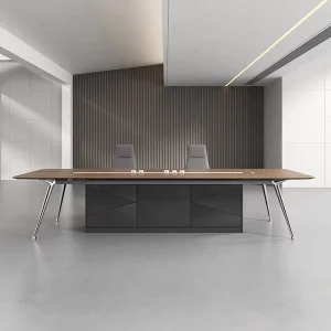 Modern Luxury Boardroom Metal Aluminum Leg Office Table Walnut Meeting Conference Table