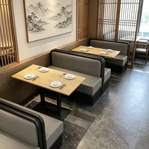 Modern Luxury Cafe & Restaurant Booths Dining Table Wood+Leather Commercial Furniture