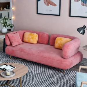 Modern Luxury Chesterfield Sofa Blue Pink Fabric Curved Two Seat Couch for Hotels Restaurants Living Rooms Beauty Salons