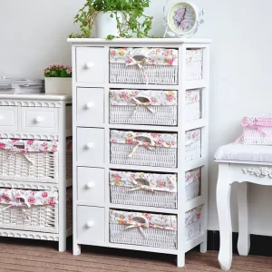 Modern Luxury Classical Solid Wood Living Room Cabinet with 5 Rattan Baskets and 5 Drawers Eco Friendly Storage Solution