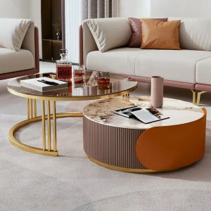 Modern Luxury Coffee Table Set Round Stone Coffee Table Simple Designer Coffee Table for Living Room