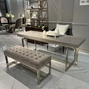 Modern Luxury Coffee Table Set with Matching Tufted Bench Polished Stainless Steel Frame Villa & Hotel Furniture