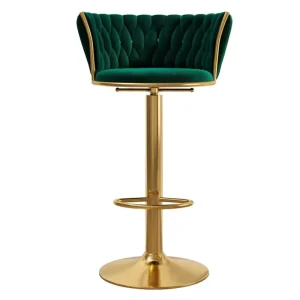 Modern Luxury Colored Velvet Woven Bar Stool Height adjustable with Electroplated Gold Leg Outdoor Coffee Restaurant