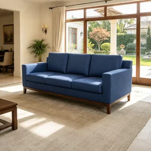 Modern Luxury Comfort Blue Hotel Villa Leisure Seating Furniture Living Textured Fabric Upholstery Wooden Frame 3 Seater Sofa