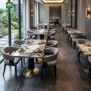 Modern Luxury Commercial Restaurant Furniture Set with Durable Eco-Friendly Metal & Wood Rectangular Table and Chairs