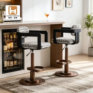 Modern Luxury Commercial Restaurant High Table Stools Metal Antique Metal Swivel Bar Counter Chairs Set for Kitchen
