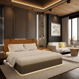 Modern Luxury Complete King Size Bedroom Set Upholstered Bed Frame Nightstands Dresser Wood Eco-friendly Apartment