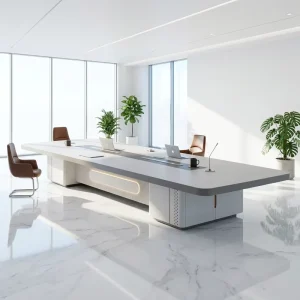 Modern Luxury Conference Table with LED Light Built in Power Strip E0 Board 50mm Top Custom Size Boardroom Meeting Desk