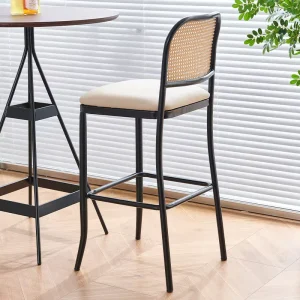 Modern Luxury Counter Height Barstools with Rattan Back Upholstered Kitchen Island Chair Metal Legs for Home Bar Coffee Shop