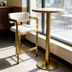 Modern Luxury Counter Height Stool Bar Chair High End Gold Stainless Steel Barstool for Home Kitchen Bar Club Hotel Restaurant
