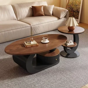 Modern Luxury Cream Style Durable Walnut Combination Tea Coffee Table Living Room Furniture Eco Friendly