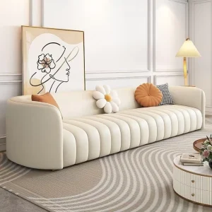Modern Luxury Cream Style Leather Sofa New Minimalist Straight Row Couch for Small Living Room