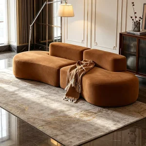 Modern Luxury Cream Style Moon-Shaped Designer Banana Fabric Sectional Sofa Set for Large or Small Living Spaces