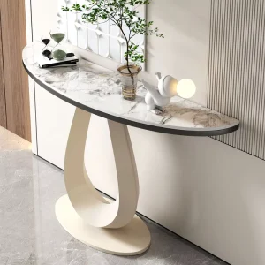 Modern Luxury Cream Wind Rock Board Entry Porch Table Light Simple Side View Table for Living Room Hotel Application Metal