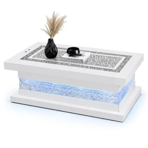 Modern Luxury Crystal Coffee Table with RGB Light Wireless Charging Bluetooth Speaker High Gloss Living Room Furniture OEM ODM