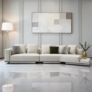 Modern Luxury Curved Sectional Fabric Sofa With Marble Top for Large Living Room