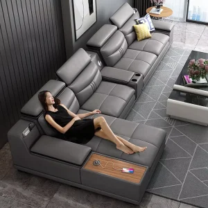 Modern Luxury Customizable Genuine Leather Reclining Sofa for Living Room