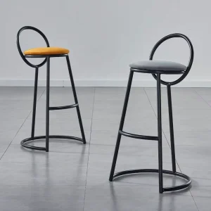 Modern Luxury Design Bar High Chair with Wood Metal Frame and Leather Backrest Durable for Home Bar Dining